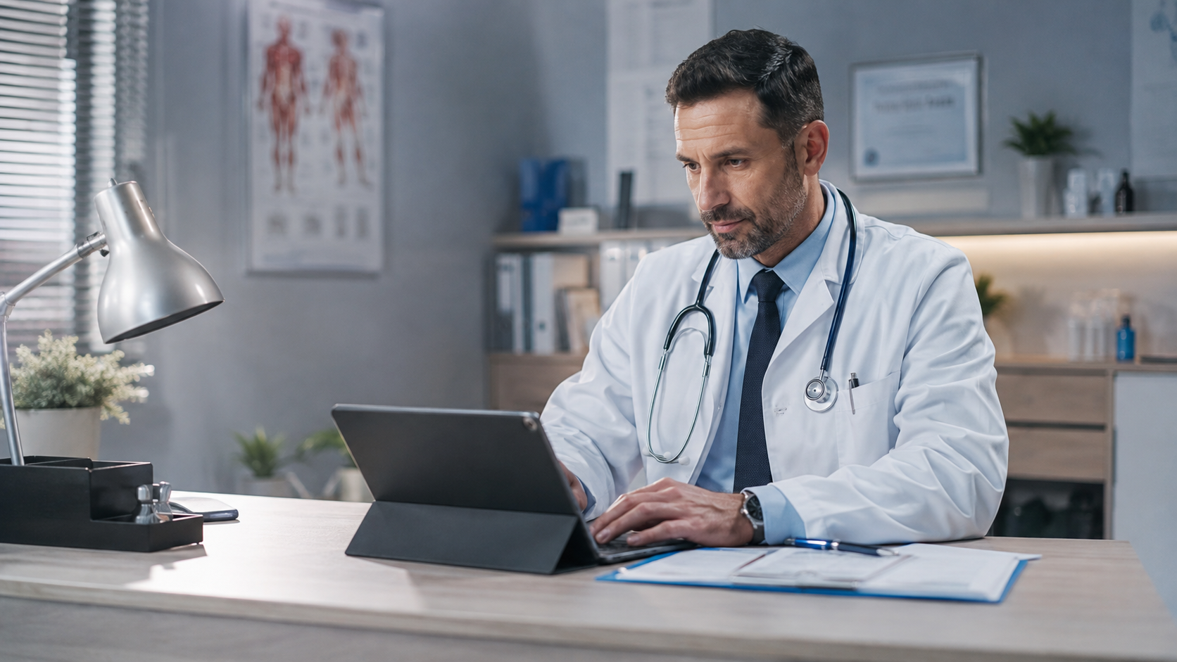 Profesional de la salud utilizando una plataforma clínica
